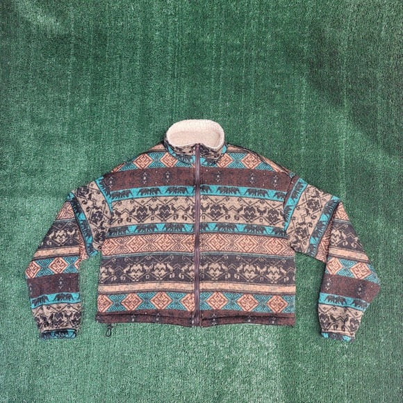 Zaful Women's Western Cropped Sweater w/ zipper Sz: 4 Geometric Pattern EUC - Picture 2 of 8